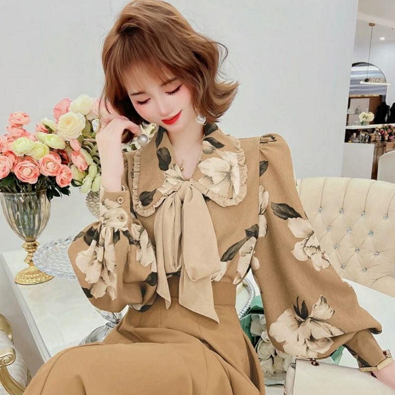 MDLV ~ 6846# graziana tie neck shirt Atasan Blouse Korea Import