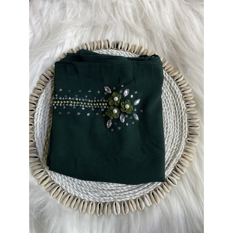 PASHMINA PAYET EDISI RAYA BAHAN DIAMOND CREP UKURAN 175x75-Hijau botol
