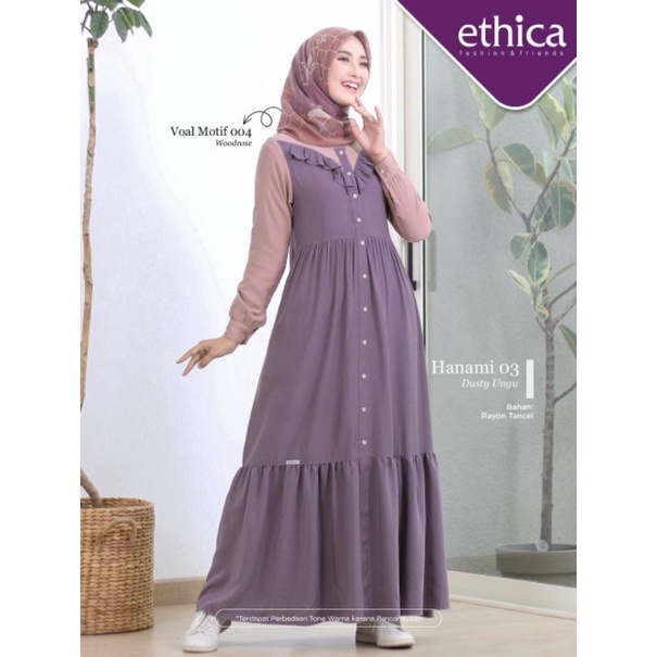 BUSANA MUSLIM / HANAMI 03 DUSTY UNGU, GREY, DUSTY PINK, GAMIS ETHICA TERBARU SIMPEL MURAH