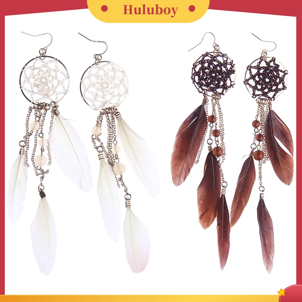 Hu Hu Hu Hu Hu Alat Bantu Pasang Kacamata♡ Anting Kait Gantung Statement Desain Dream Catcher Hias Manikmanikrumbai Untuk Wanita