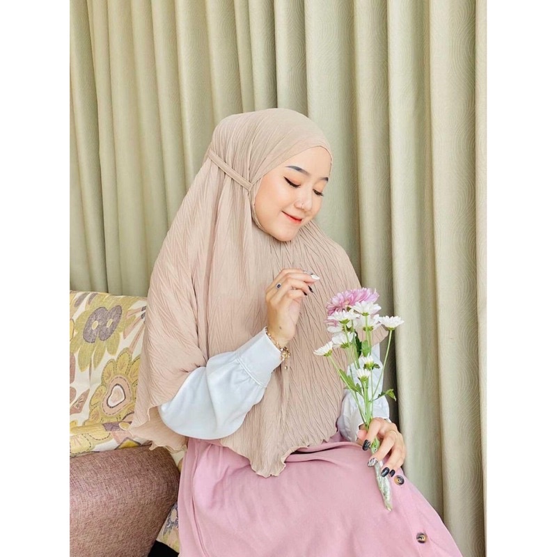 (Zafron) Bergo Maryam Ceruty Plisket Padi Jumbo / Bergo Maryam Plisket Zafron-4