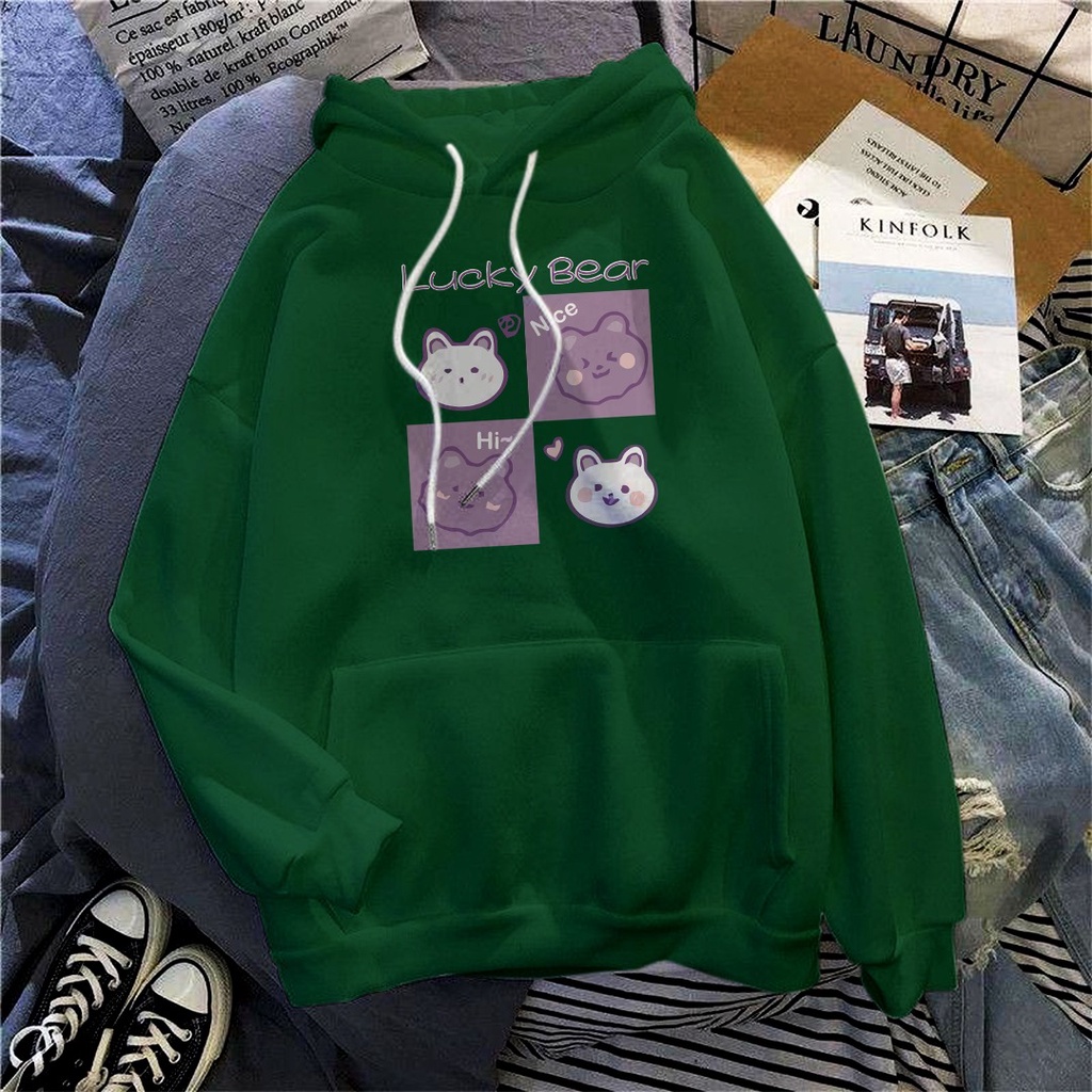 SQUARE LUCKY BEAR HOODIE WANITA PRIA TERMURAH TERLARIS'