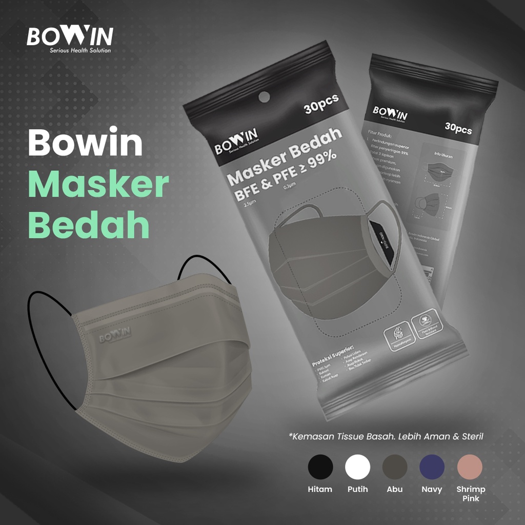 Bowin Masker Medis / Masker Bedah Surgical BFE PFE 99% (KEMENKES RI AKL / AKD)