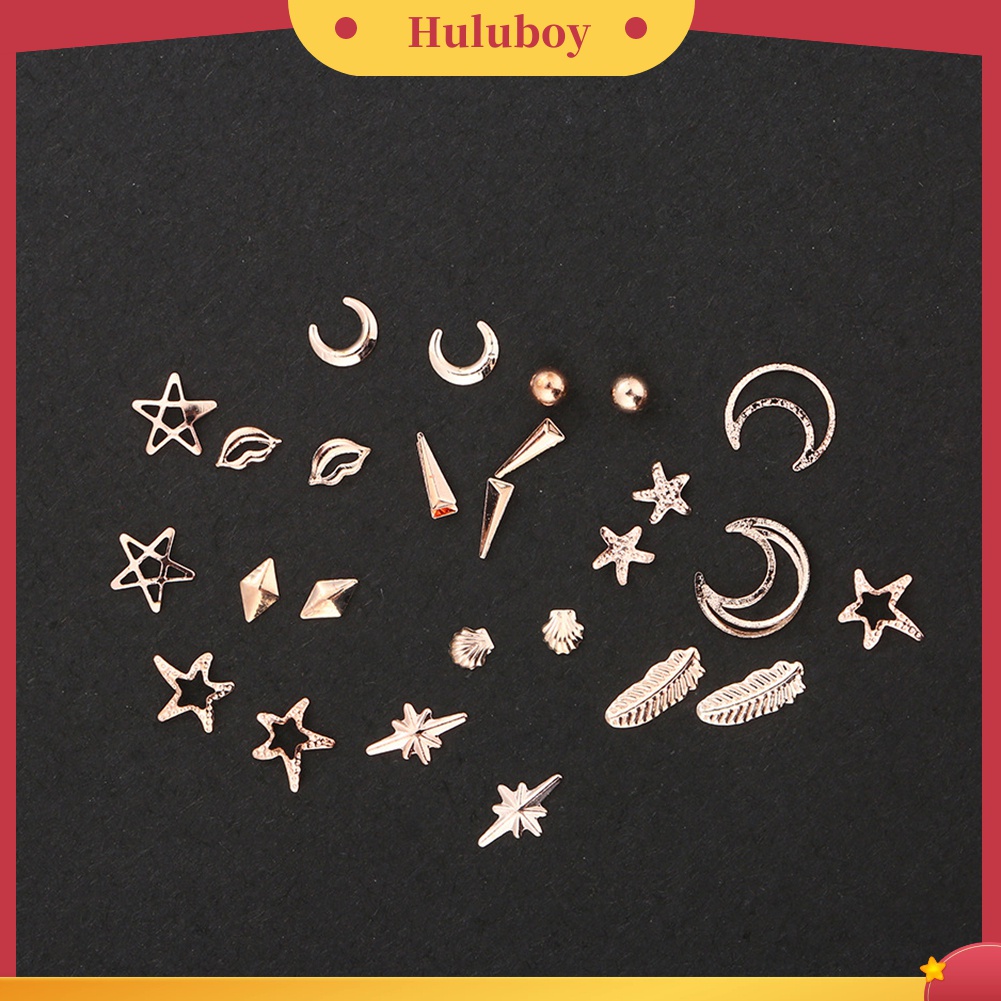 Huluboy Huluboy♡ 1 Kotak Rivet Metal Bentuk Daun / Bulan / Bintang Untuk Dekorasi Manicure