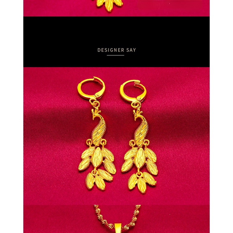 Set Kalung Anting Desain Merak Phoenix Lapis Emas Asli Kadar 375 Gaya Bangkok Untuk Wanita