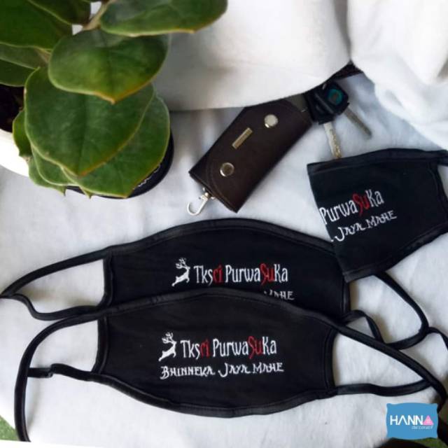 MASKER KAIN BORDIR LOGO,NAMA,KOMUNITAS