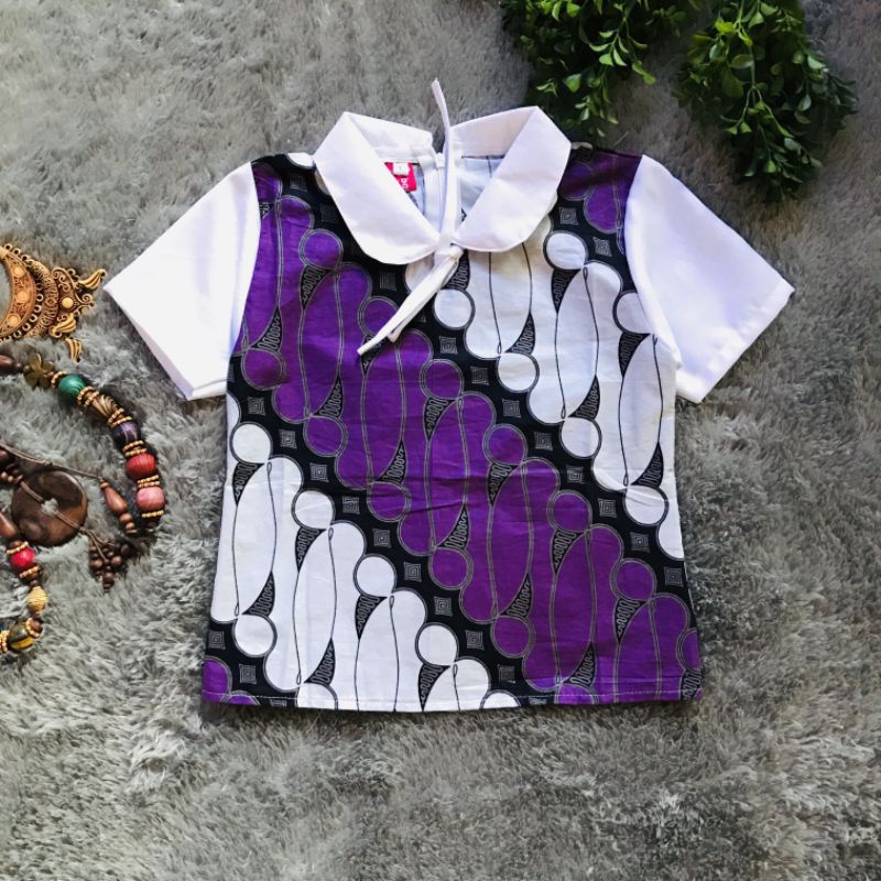 Blus Batik Anak Gapura Putih Ungu Blus Batik Anak Perempuan Bahan Katun Halus Tidak Panas Nyaman