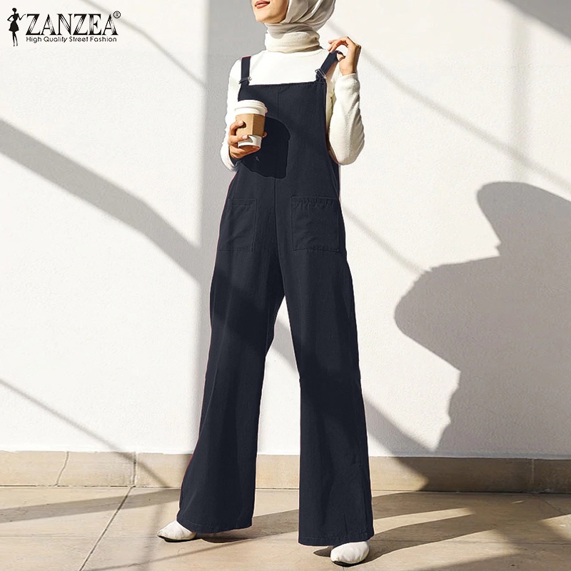 ZANZEA Women Casual Sleeveless Solid Wide Leg Loose Muslim Jumpsuit