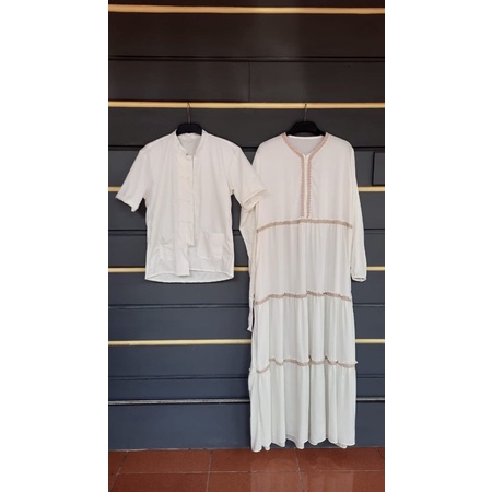 Gamis Rayon premium Gamis lebaran idul fitri Dress broken white-SetCouple Gmis kmeja