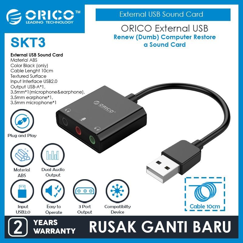 ORICO External USB Sound Card - SKT3 ORIGINAL GARANSI 2 TAHUN RESMI