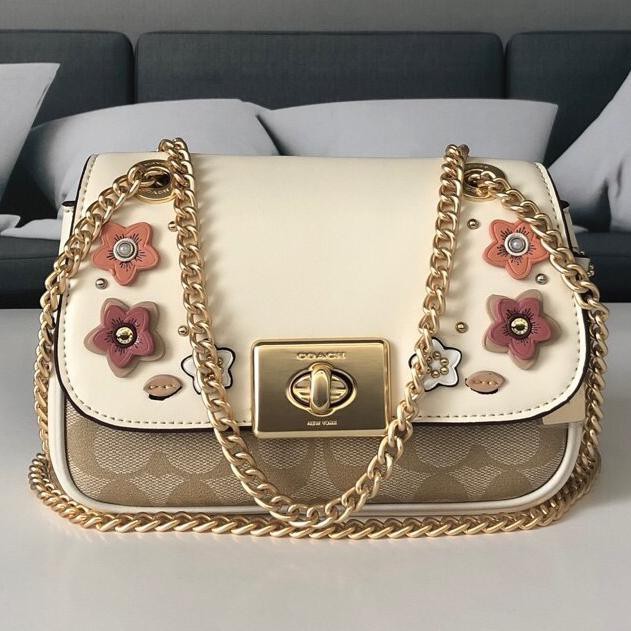 COACH MINI CASSIDY CROSSBODY IN SIGNATURE CANVAS WITH FLORAL APPLIQUE