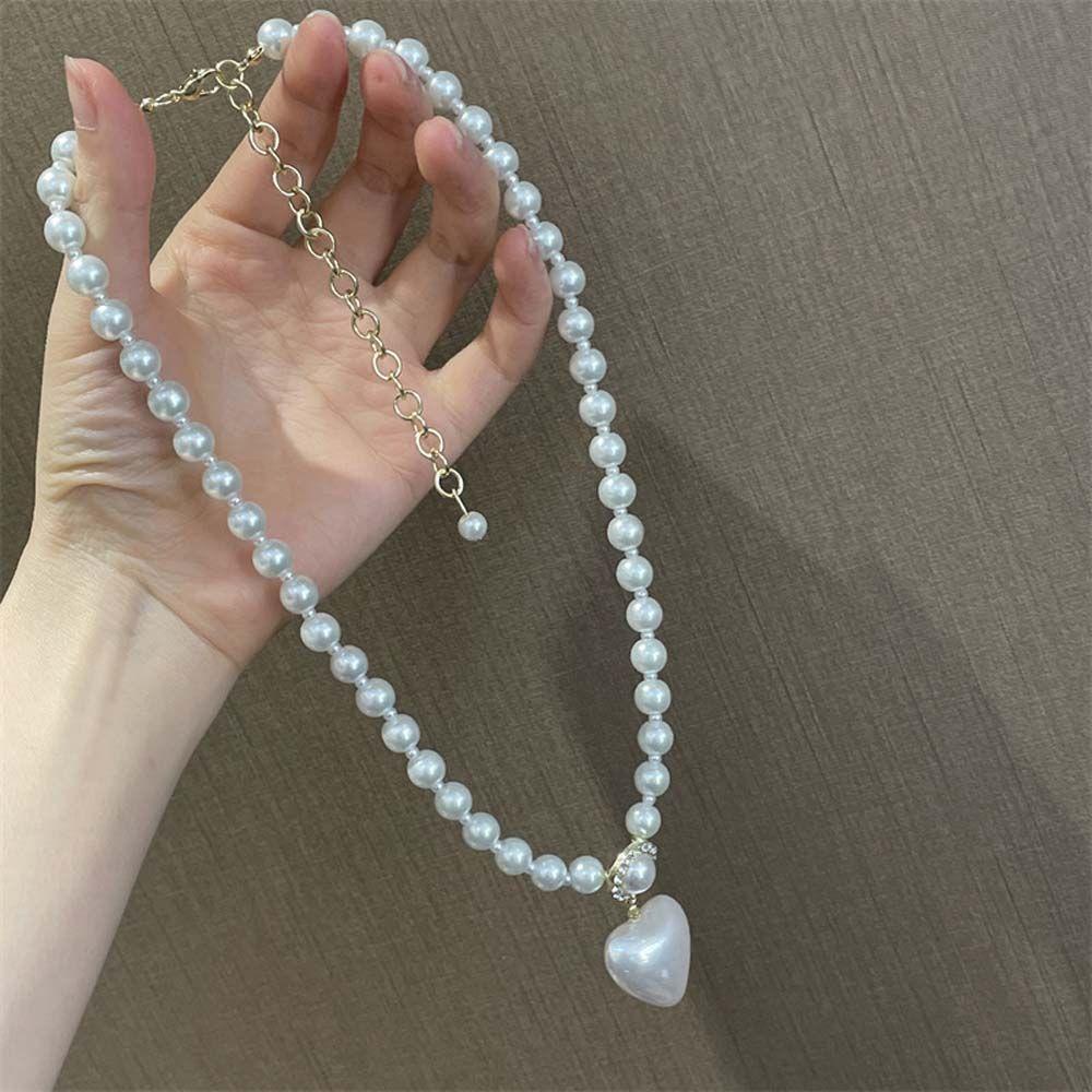 Mxbeauty Kalung Mutiara Trendy Hadiah Wanita Neckchain Choker Gaya Korea Hati Pearl Pendent