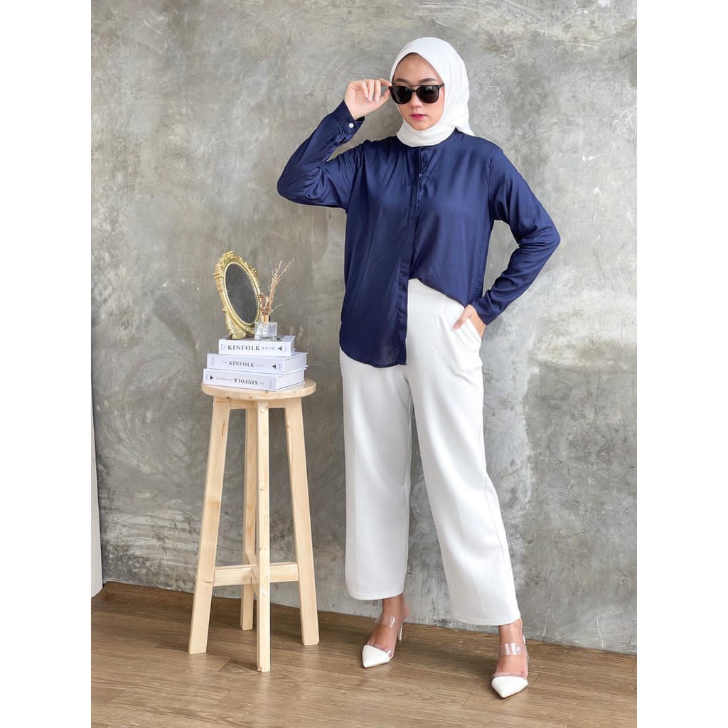 KEMEJA BASIC / KEMEJA DIAN / COMFY SKOLDER / KEM BASIC / KEMEJA POLOS-NAVY