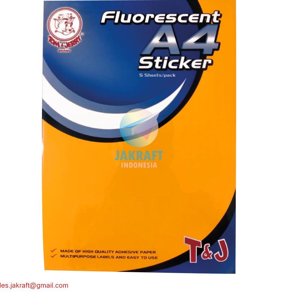 

BEST SELLER (5 Lembar) Kertas Stiker HVS Fluorescent A4 Sticker Label TOM & JERRY Jingga Orange Neon