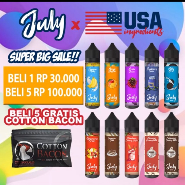 Liquid Vape July X Usa Ingredients 60ml 10 Rasa Terlaris Zeronic