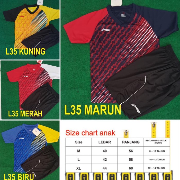 BAJU JERSEY SETELAN BADMINTON LINING 35 setelan anak - Biru- M