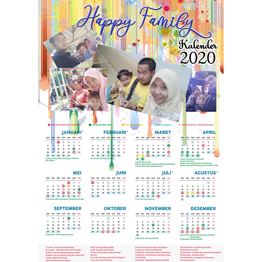 

KALENDER 2020 / KALENDER FOTO / KALENDER COSTUM / KALENDER KELUARGA / KALENDER KODE K002