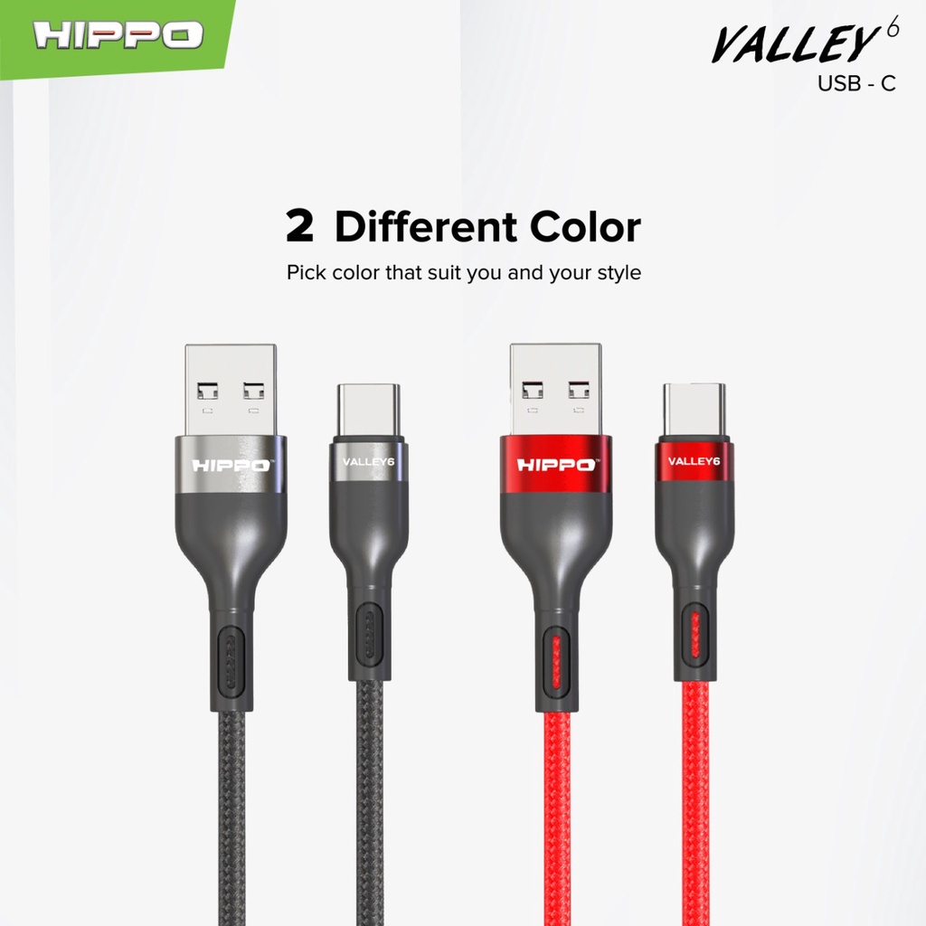 Hippo Kabel Data Valley 6  USB MICRO, TYPE C , LIGHTNING 3A Quick Charge 3.0 dan 2,4 Fast Charging Android Data Cable