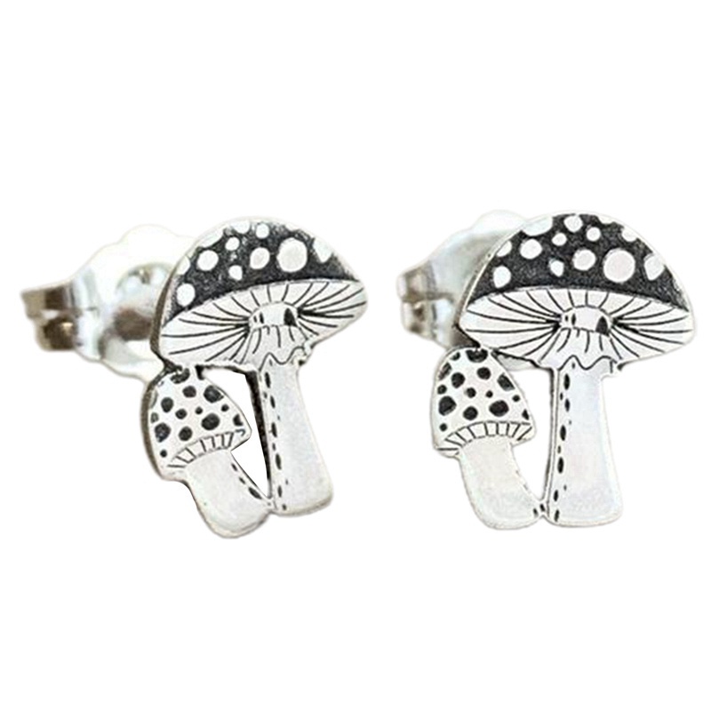 Fancyqube Anting Stud Bentuk Jamur Hutan Warna Silver Gaya Bohemian