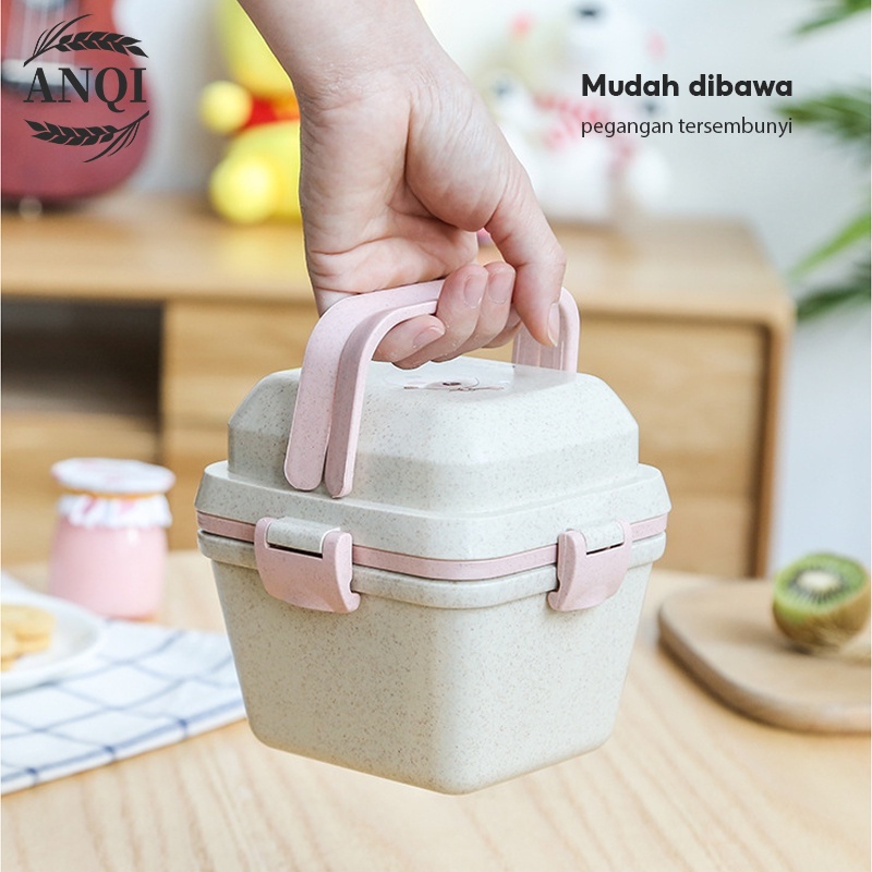 ANQI 1888 Lunch Box Kotak Bento Kotak Tempat ​Makan Lunch Box Set Bekal Free Sendok-Bpa free VS-208