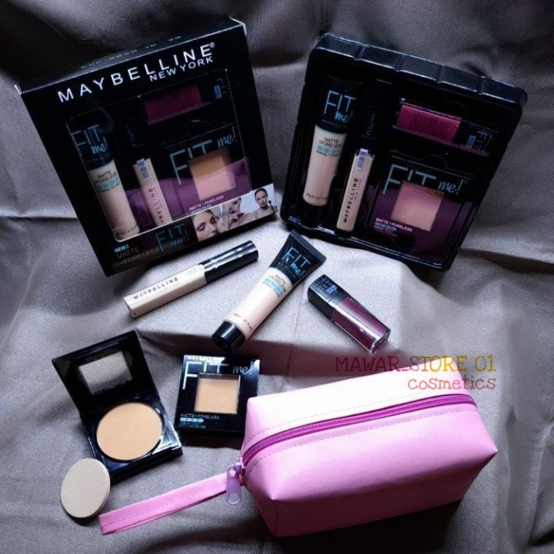 Maybelline Fit Me 4in1 Foundation - Concealer - Bedak - Lipcream - Free Tas Fouch