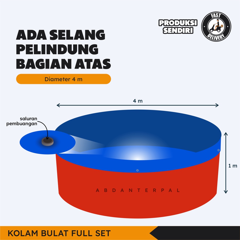 Kolam Ikan Terpal Plastik Bulat Full Set Diameter 4 Anti Air Best Seller Termurah By Abdanterpal91
