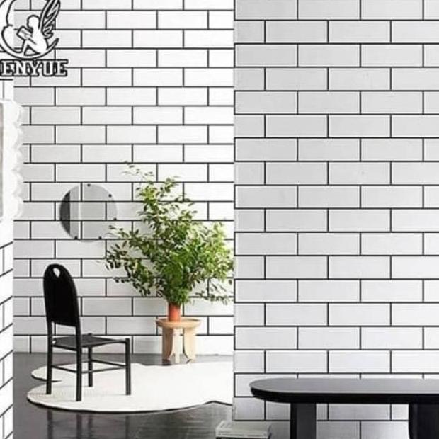 Wallpaper Dinding BATA KERAMIK PUTIH Stiker Tembok Rumah Dapur Kayu