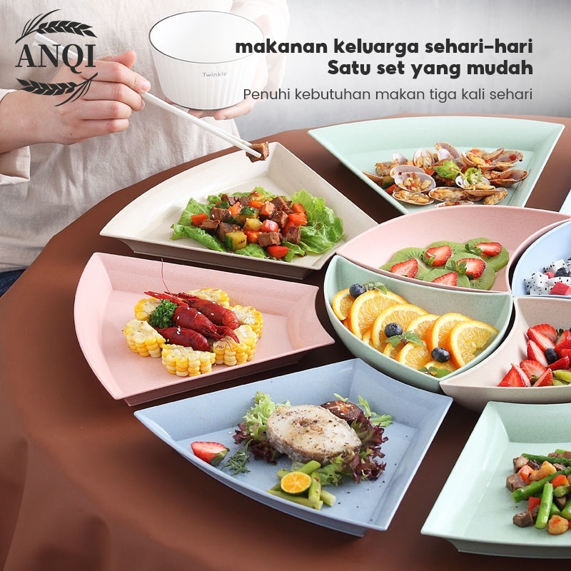 ANQI 1888 Piring Saji Makanan Buah Set Warna Warni Bahan Jerami Piring BPA FREE VS-87