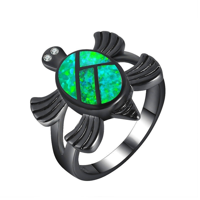 Black gold opal tortoise ring female opal European and American fashion ring