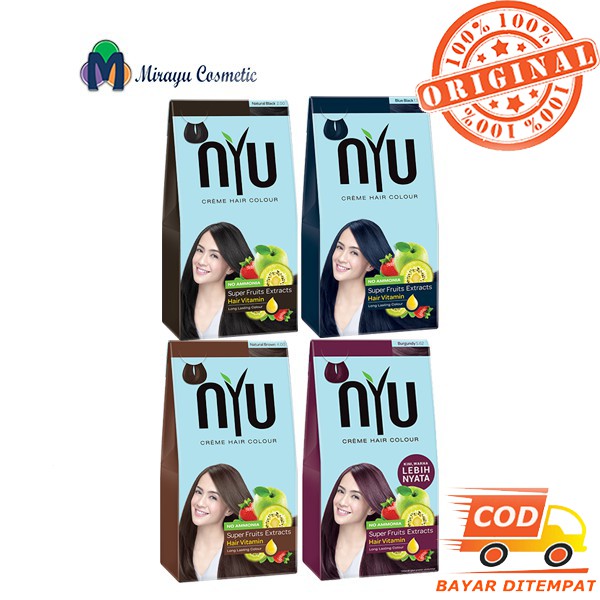 NYU Creme Hair Color Colour Pewarna Cat Semir Rambut Hitam Coklat Burgundy Blue Black