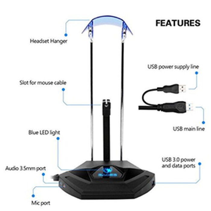 HEADSET STAND SADES ANUBIS STAFF GAMING USB 3.0 HUB + AMPLIFIER CRADLE STAND HEADPHONE GAMING