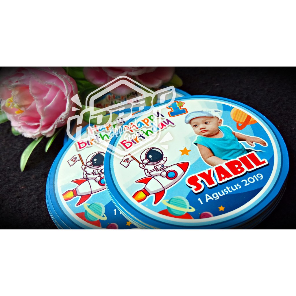7,5 cm - Stiker Ulang Tahun Lingkaran - Stiker Bulat, Tumpeng, Nasi Bento - Custom Foto Anak