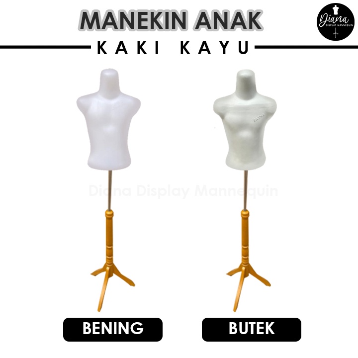 PATUNG MANEKIN BAJU ANAK SETENGAH BADAN BENING BUTEK SET DENGAN KAKI KAYU KAKI BESI