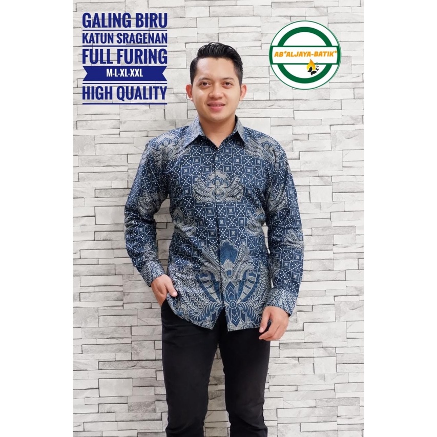 Batik pria lengan panjang GALING BIRU FURING modern  ORIGINAL BAJU PREMIUM ORIGINAL