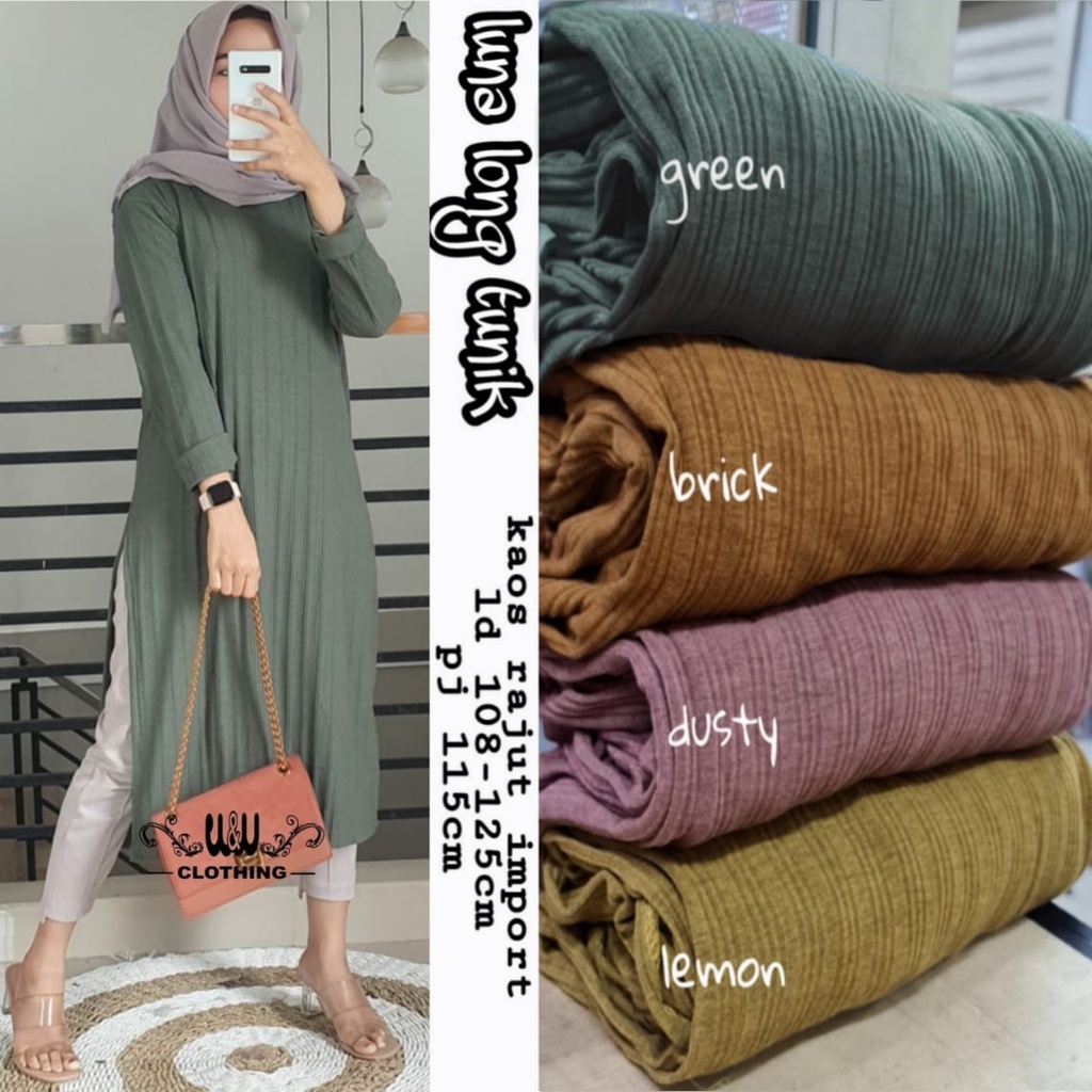 Atasan Wanita Luna Long Tunik - DijaminRealPic - All Size (LD 110-130) - Bahan Kaos Rajut
