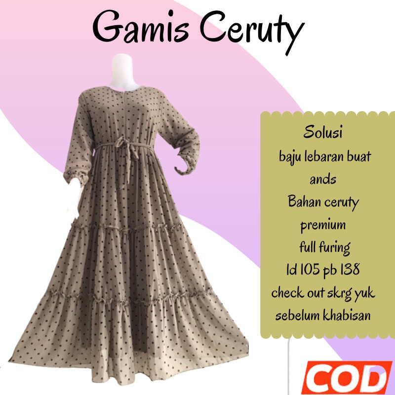 Gamis Terbaru Ceruty Babydoll Motif Polkadot Premium