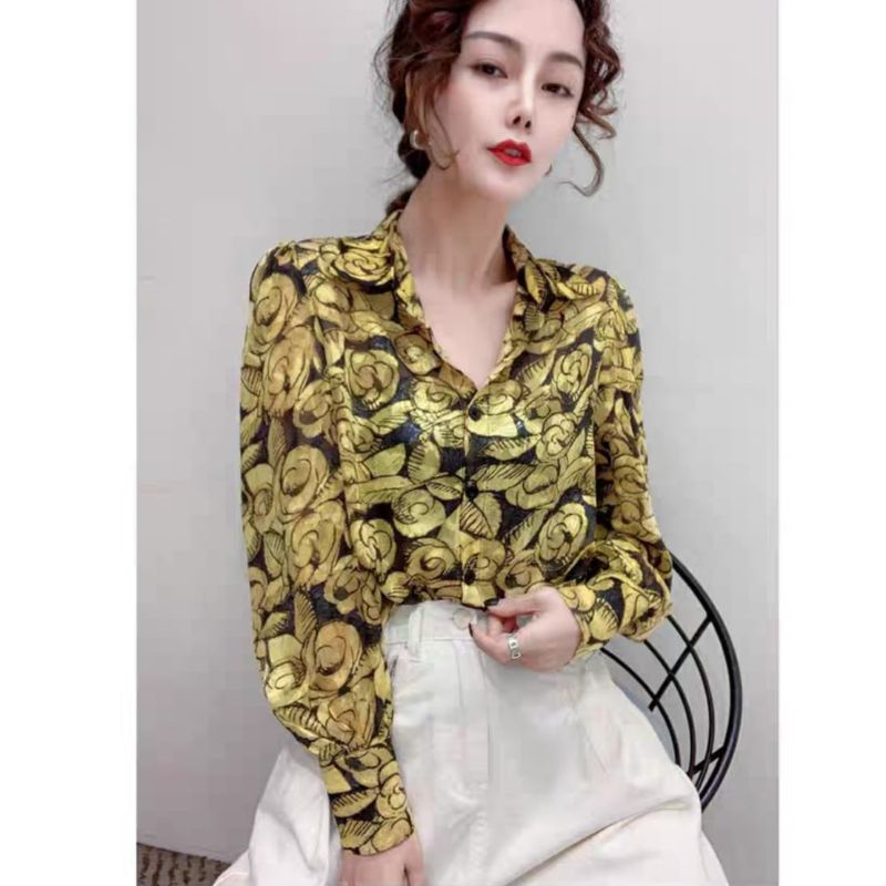 MDLV ~ 8495# Anamarie Printed Shirt Kemeja Korea Kemeja Import Fashion Import