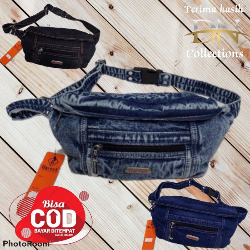 Tas pinggang/wais bag pria/wanita bahan jeans original Garnet