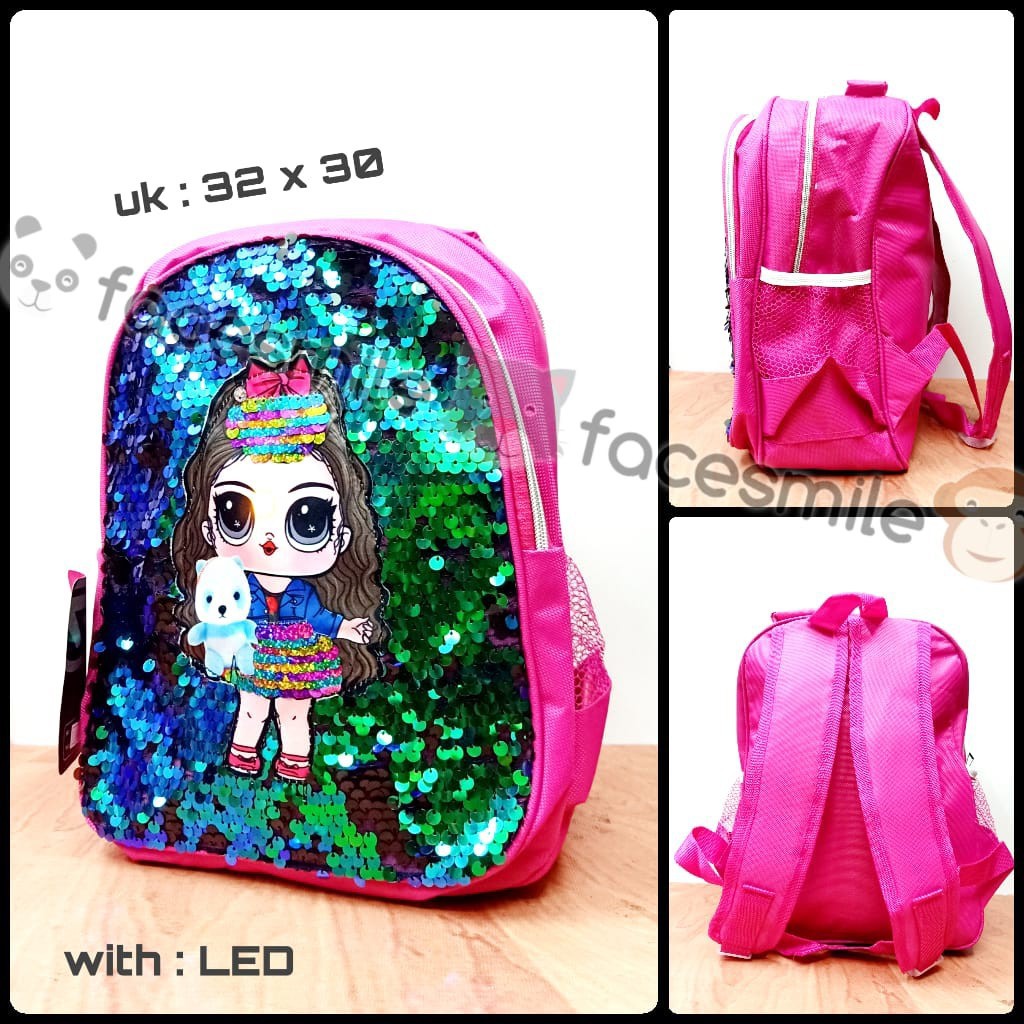 SAYLEN-TAS SEKOLAH ANAK PEREMPUAN/TAS RANSEL ANAK LED+PAYET/TAS TRENDI