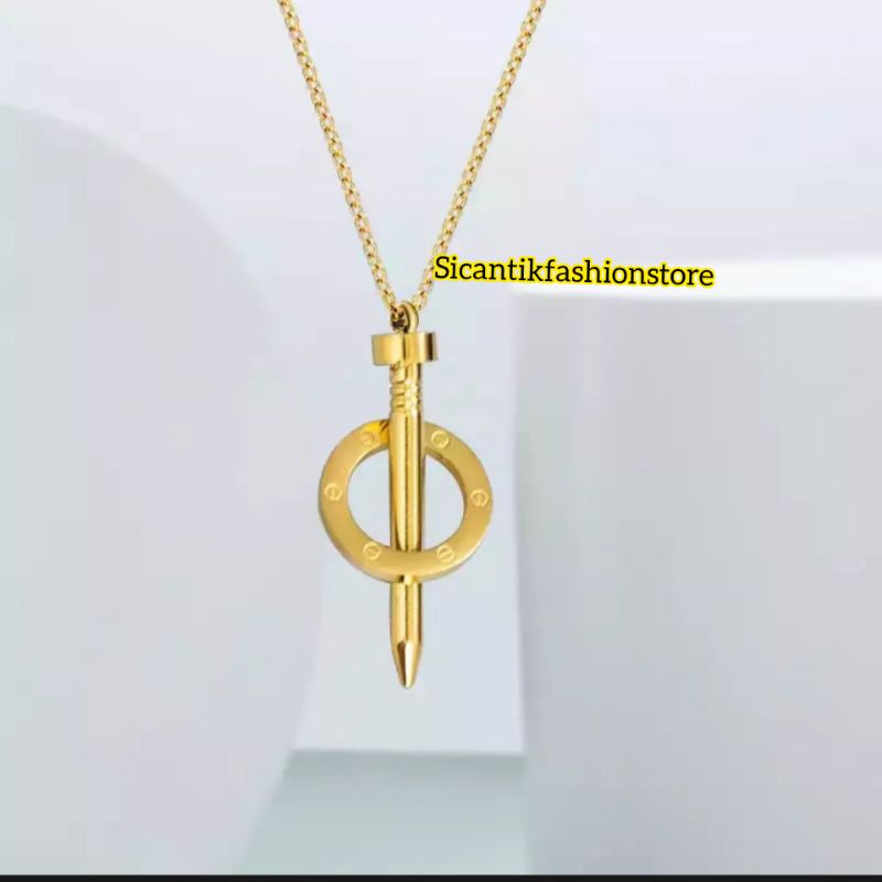 Kalung Titanium Wanita Liontin Motif Paku Warna Gold Rose Gold Fashion Wanita Terlaris Anti Karat Tidak Luntur Kalung Wanita Terbaru Kekinian