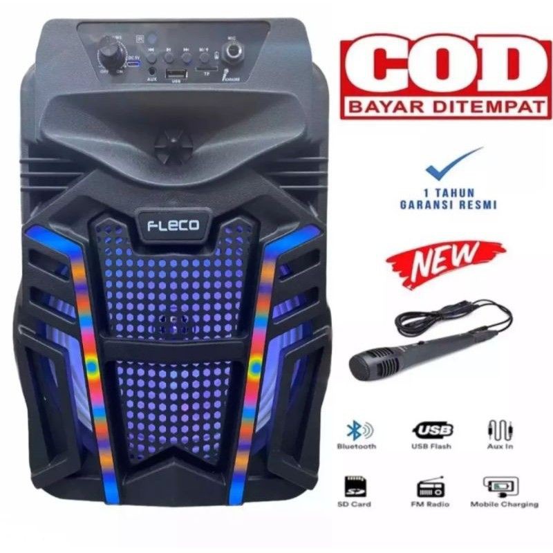Speker Bluetooth Fleco F-804i Gratis Microphone Karaoke Super Bass / Speaker Aktif Bluetooth 8 Inch