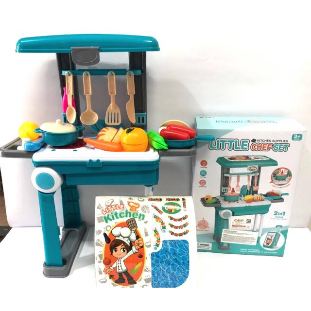  MAINAN  ANAK EDUKASI  KITCHEN KOPER SET 2 IN 1 LITTLE CHEF 