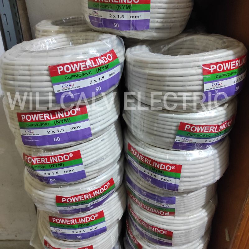 POWERLINDO KABEL NYM 2X1.5 / KABEL NYM 2X1.5 POWERLINDO / KABEL KAWAT TEMBAGA POWERLINDO NYM 2X1.5 50Y