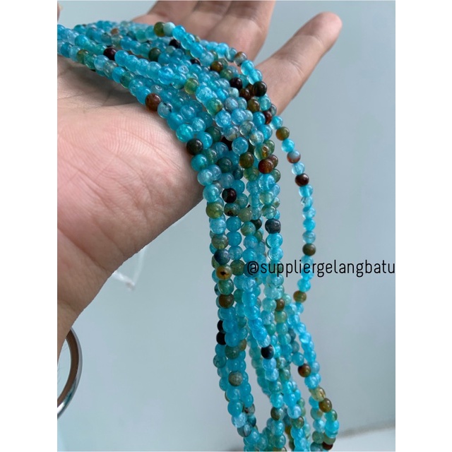 batu Aquamarine serat 4mm bahan gelang kalung alam biru glossy corak