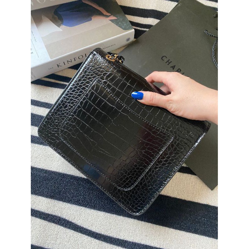CK croc effect push lock shoulder bag