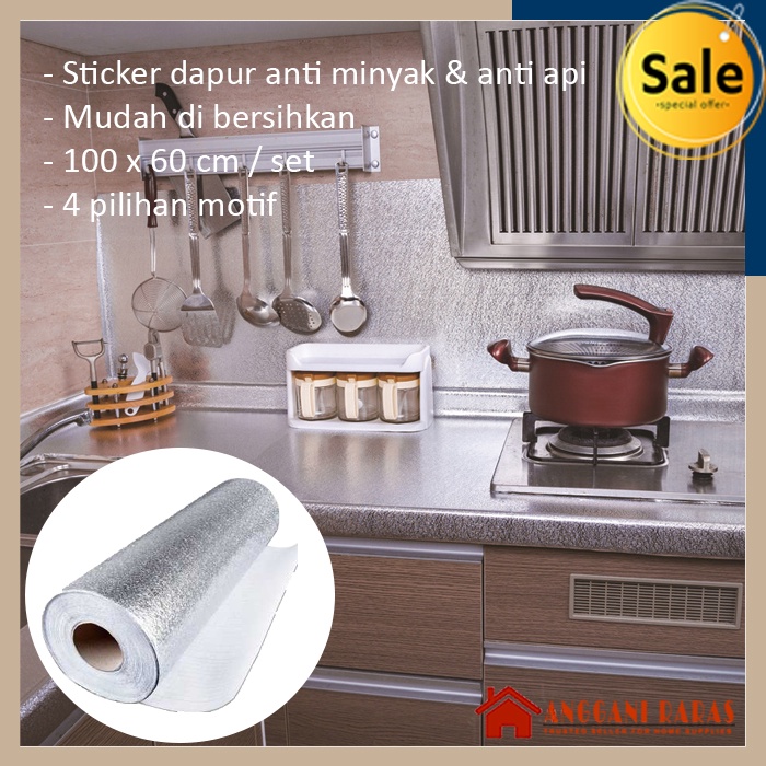 Wall Sticker Dapur Alumunium Foil Wallpaper Anti Air Anti Minyak Anti Api uk 100x60cm