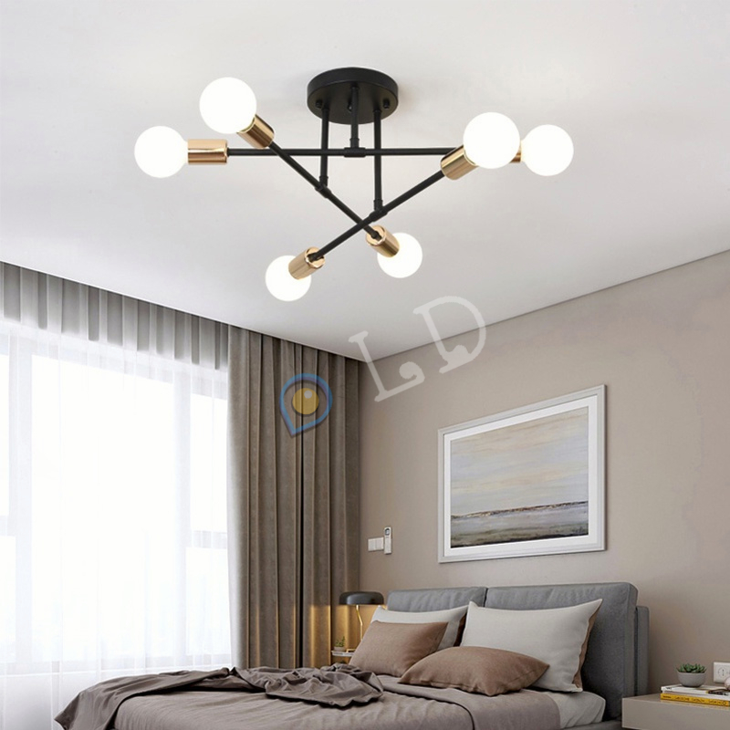 [COD] Lampu Gantung 6 Led E27 Industrial Bahan Besi Untuk Plafon Ruang Tamu Modern minimalist chandelier (not included Bulb)