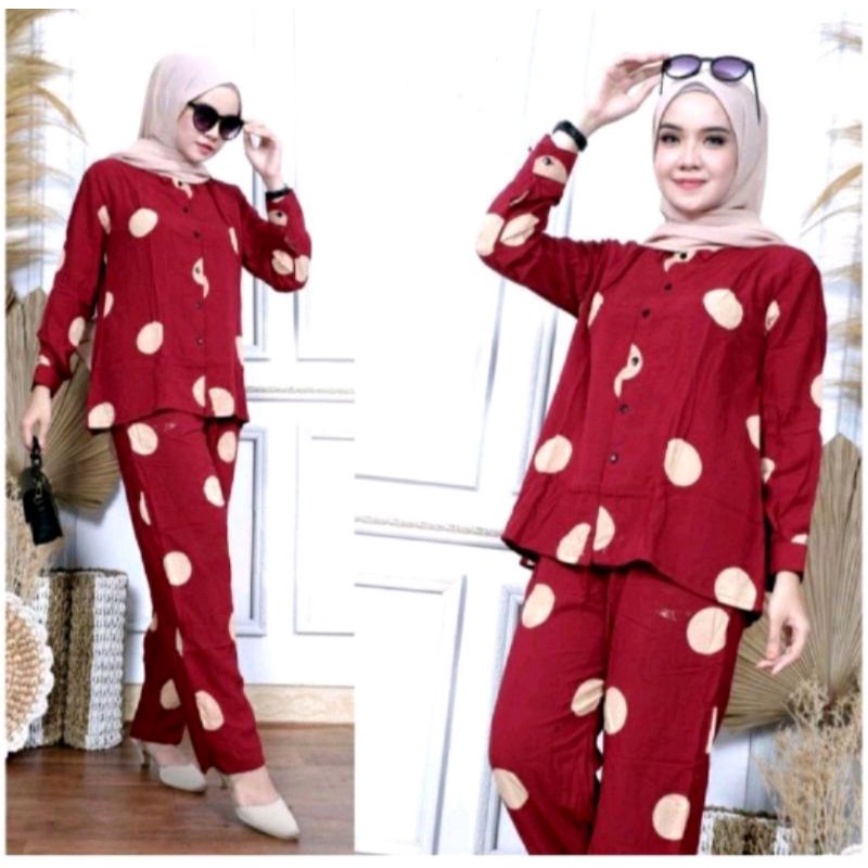 [BISA COD]SETELAN TIEDY LENGAN PANJANG HARGA GROSIR | ONE SET RAYON  MOTIF POLKADOT