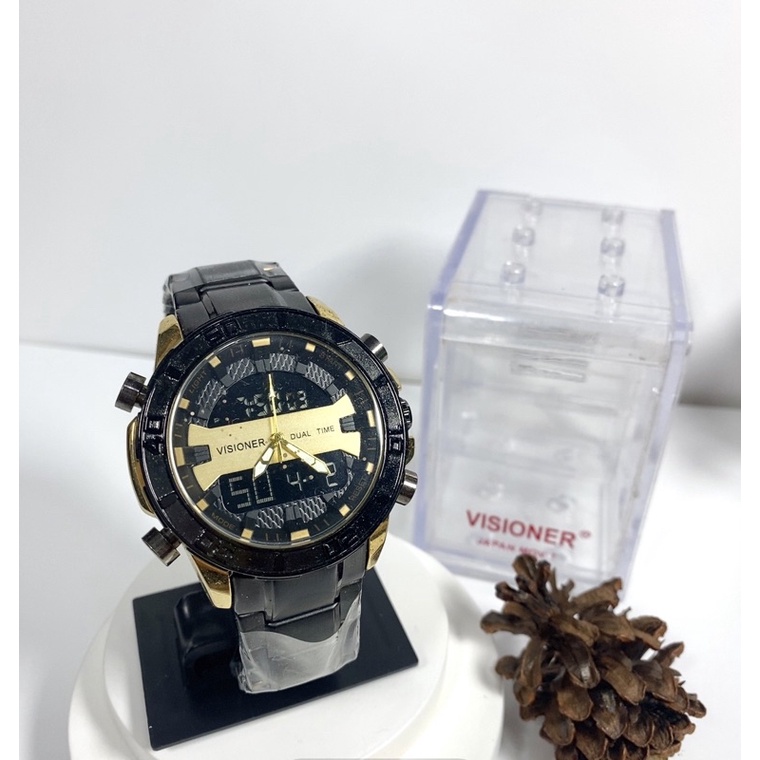 [COD] Jam Tangan Pria Formal Rantai Stainless Visioner 7016 Digital Analog Anti Air