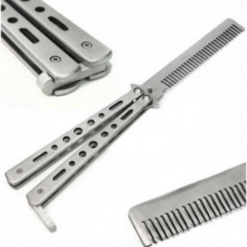 Sisir Lipat Besi Butterfly Balisong Training Hair Comb Stainless Steel